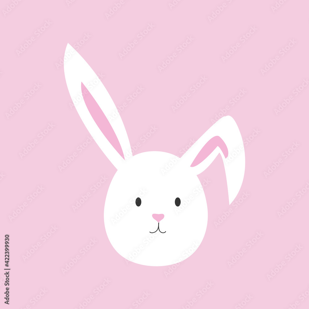 Cute bunny head in cartoon style on pink background. Flat character design, Vector illustration, Cute bunny head in cartoon style on pink background. Flat character design, Vector illustration,