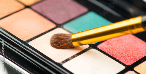 Obraz na plátne Make up eyeshadows palette set and brush
