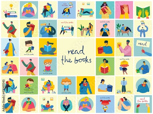 Vector concept illustrations of World Book Day  Reading the books and Book festival in the flat style.
