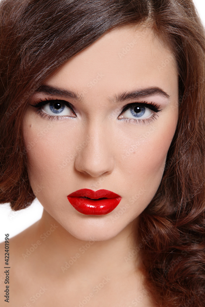 Portrait of beautiful young woman with red lipstick Portrait of beautiful young woman with red lipstick
