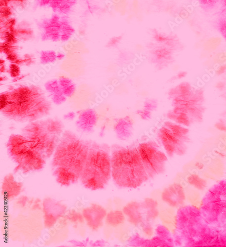 Pink Tie Dye Swirl. Hippie Design with Psychedelic Spiral. Batik Painting. Tye Dye Art Texture. Abstract Grunge Dress. Color Pattern for Textile Shirt. Circle Fabric. Red Tie Dye Swirl.