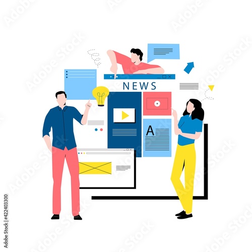 Online news content, headlines, news update, news website, electronic newspaper flat vector illustration. News webpage, information about activities, events, company announcements and information