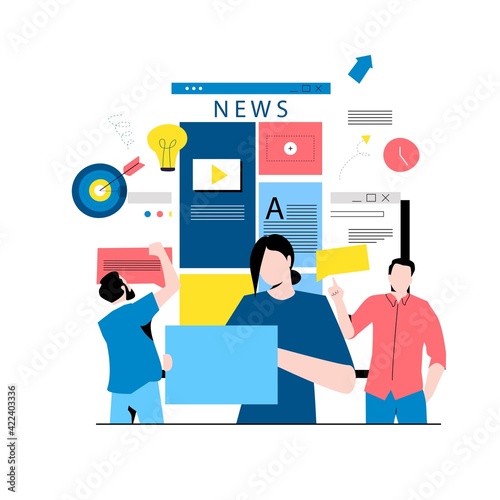 Online news content, headlines, news update, news website, electronic newspaper flat vector illustration. News webpage, information about activities, events, company announcements and information
