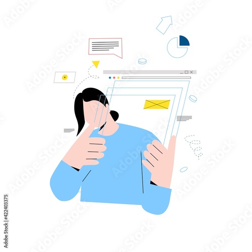 Digital content management, creating engaging online content, online news flat vector illustration design for mobile and web graphics. Website optimization, web content development concept