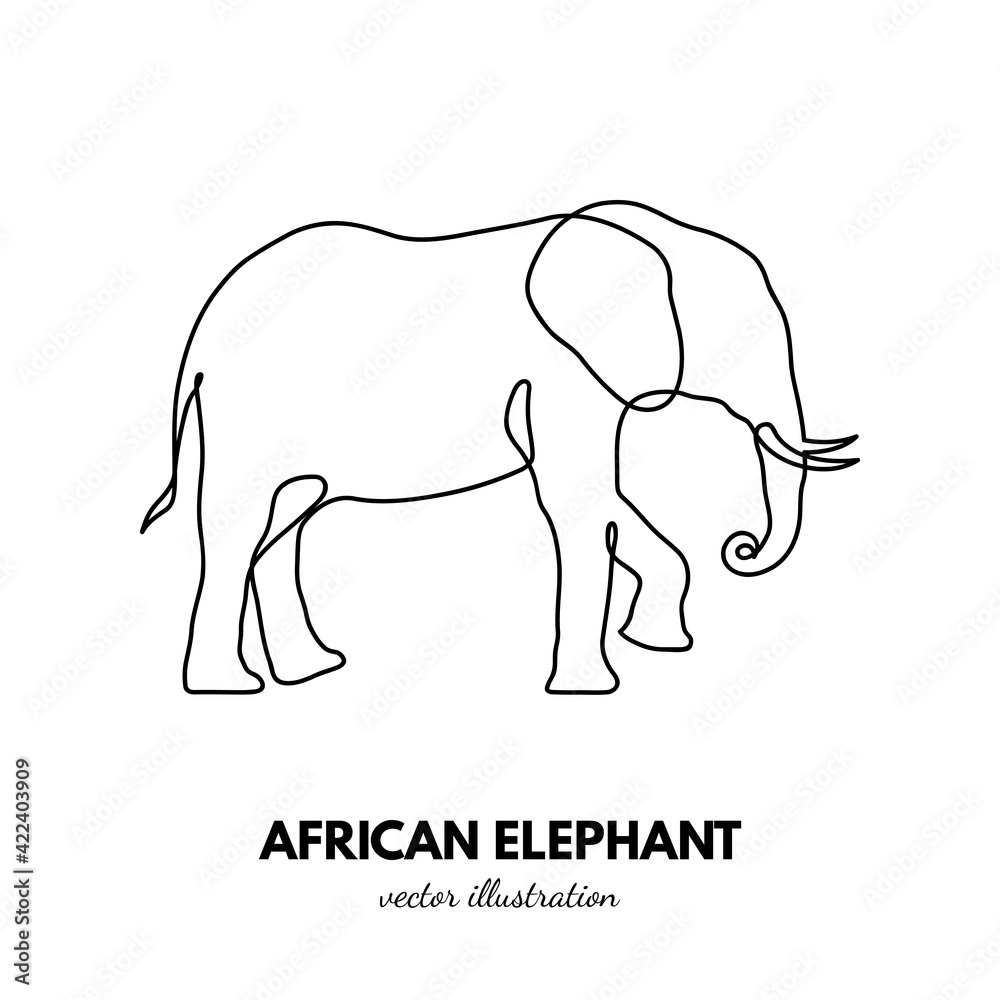 Obraz premium Elephant outline. Continuous single line. Animal contour. Linear logo