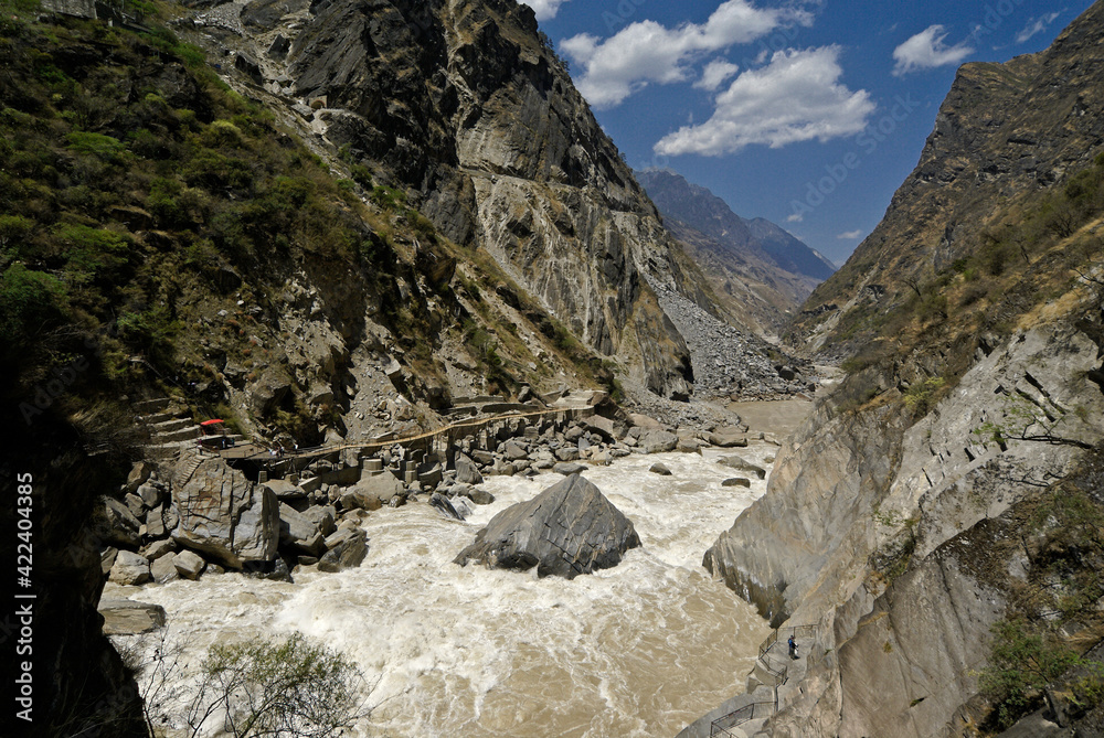 Tiger Leaping Gorge (Hutiao Xia) on the Jinsha River, a tributary of the Yangtze River, Yunnan Province, China Tiger Leaping Gorge (Hutiao Xia) on the Jinsha River, a tributary of the Yangtze River, Yunnan Province, China