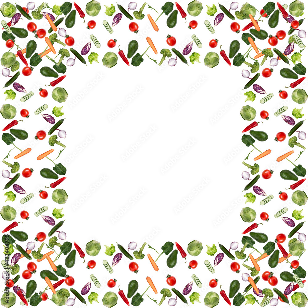 Frame from fresh healthy vegetables with place for your text. Flat lay grocery background Frame from fresh healthy vegetables with place for your text. Flat lay grocery background