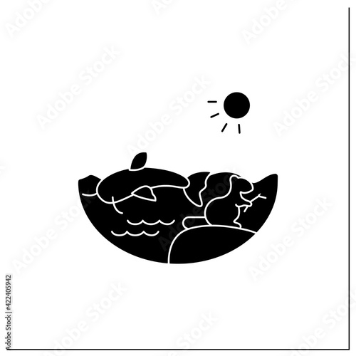 Freshwater glyph icon. Water except seawater and brackish water. Living place for fish, crawfish, beaver. Riverscape. Filled flat sign. Isolated silhouette vector illustration