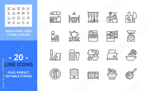 Line icons about kitchen. Pixel perfect 64x64 and editable stroke