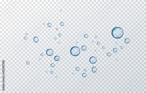 Vector blue water drops. PNG drops, condensation on the window, on the surface. Realistic drops on an isolated transparent background.