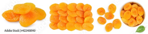 Dried apricots isolated on white background with clipping path and full depth of field. Set or collection