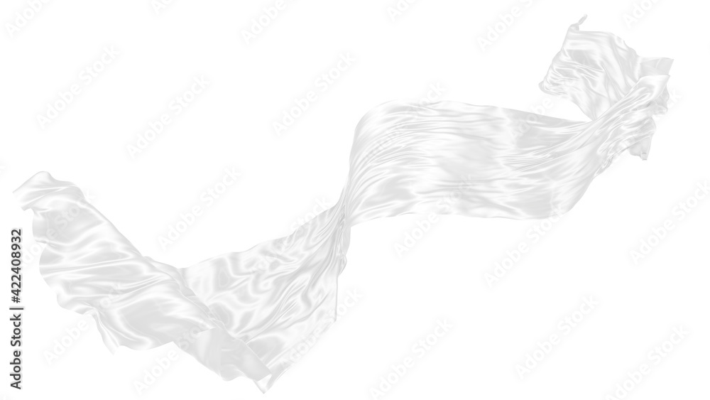 Beautiful flowing fabric of white wavy silk or satin. 3d rendering image. Beautiful flowing fabric of white wavy silk or satin. 3d rendering image.