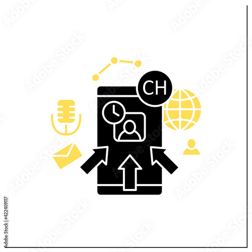 Rapid popularity glyph icon. Rapid growth user popularity.Arrows point to moderator. Communication concept. Filled flat sign. Isolated silhouette vector illustration
