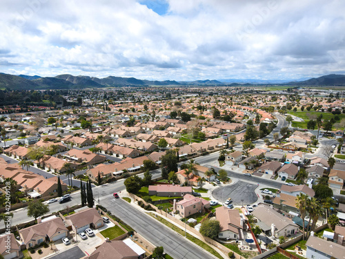 Aerial view of Hemet city in the San Jacinto Valley in Riverside County, California, USA. © Unwind