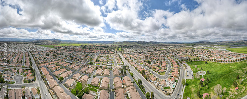 Aerial panoramic view of Hemet city in the San Jacinto Valley in Riverside County, California, USA. photo