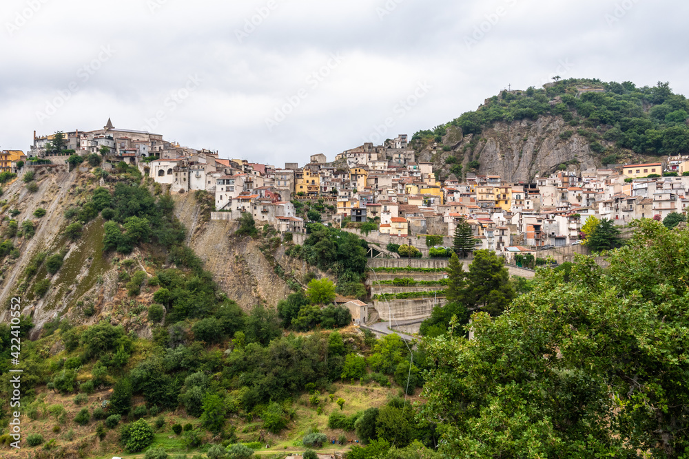 View of the medieval village of Motta Sant' Anastasia in sicily