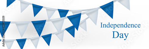Happy Israel Independence Day banner with realistic bunting flags. Jewish National Holidays. Vector illustration