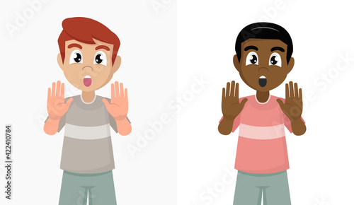 Fototapeta Naklejka Na Ścianę i Meble -  Set boy hand stop sign, vector illustration