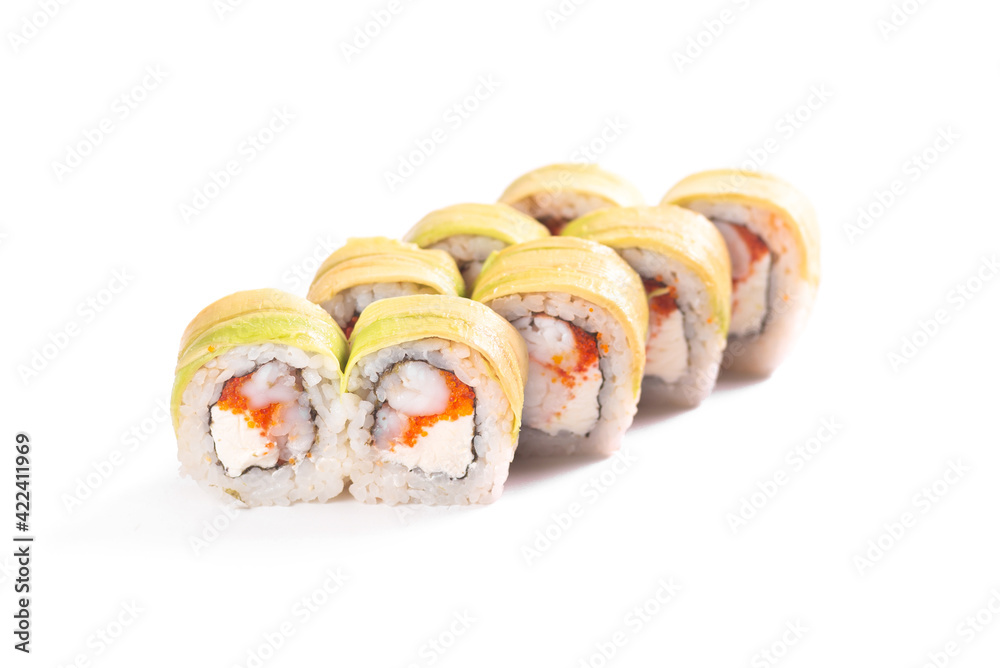 Cucumber sushi set on white background