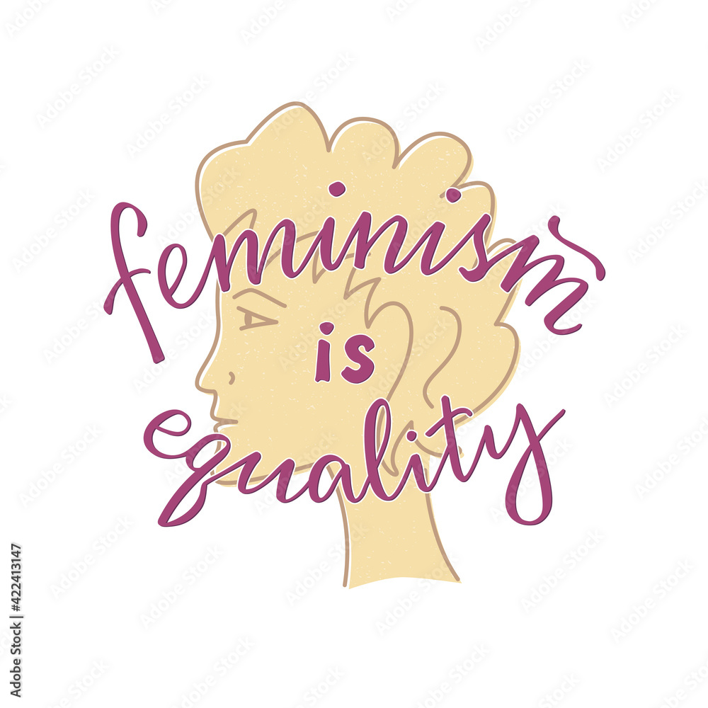 Vector illustration of feminism is equality lettering for banner, poster, advertisement, greeting card, signage, clothing, product design. Handwritten isolated text for being used in the internet or p