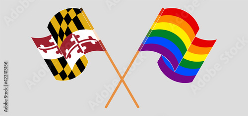 Crossed and waving flags of the State of Maryland and LGBTQ