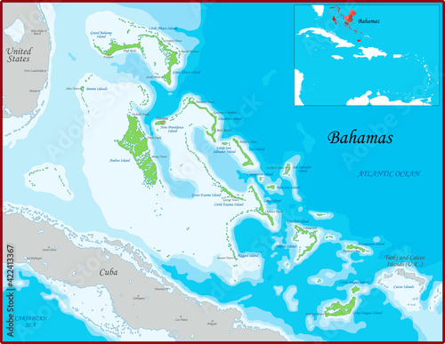 The Bahamas map was drawn with high detail and accuracy