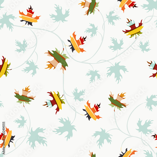 Autumn leaves seamless pattern. Vector background with colorful maple leaf silhouettes. Stylish abstract texture. Hand drawn art. Repeat design for tileable print, decor, fabric, wallpapers, scrapbook