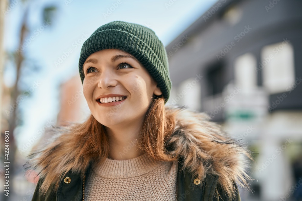 Young caucasian girl smiling happy standing at the city. Young caucasian girl smiling happy standing at the city.