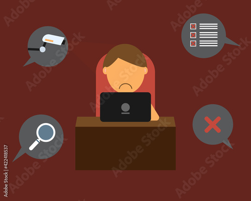 micromanagement workplace that monitor and control you in every single step of your work vector