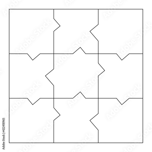 Unusual Blank Jigsaw Puzzle 9 pieces. Simple line art style for printing and web. Geometric triangle style. Stock vector illustration