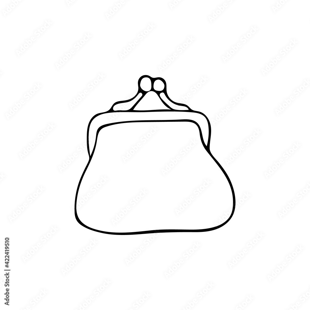 Doodle purse icon in vector. Hand drawn wallet icon. Isolated doodle purse illustration in vector Doodle purse icon in vector. Hand drawn wallet icon. Isolated doodle purse illustration in vector