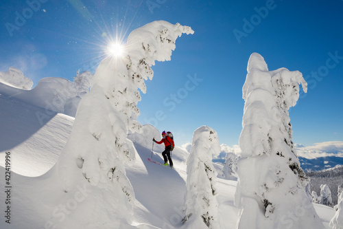 A man backcountry skiing the Bonnington Traverse, Selkirk Mountains, Columbia Mountains, Nelson, British Columbia. photo