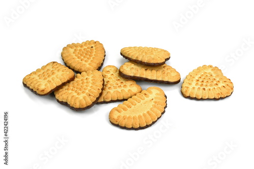 Biscuits isolated on white. Chocolate cookies of different shapes isolated on white background.  