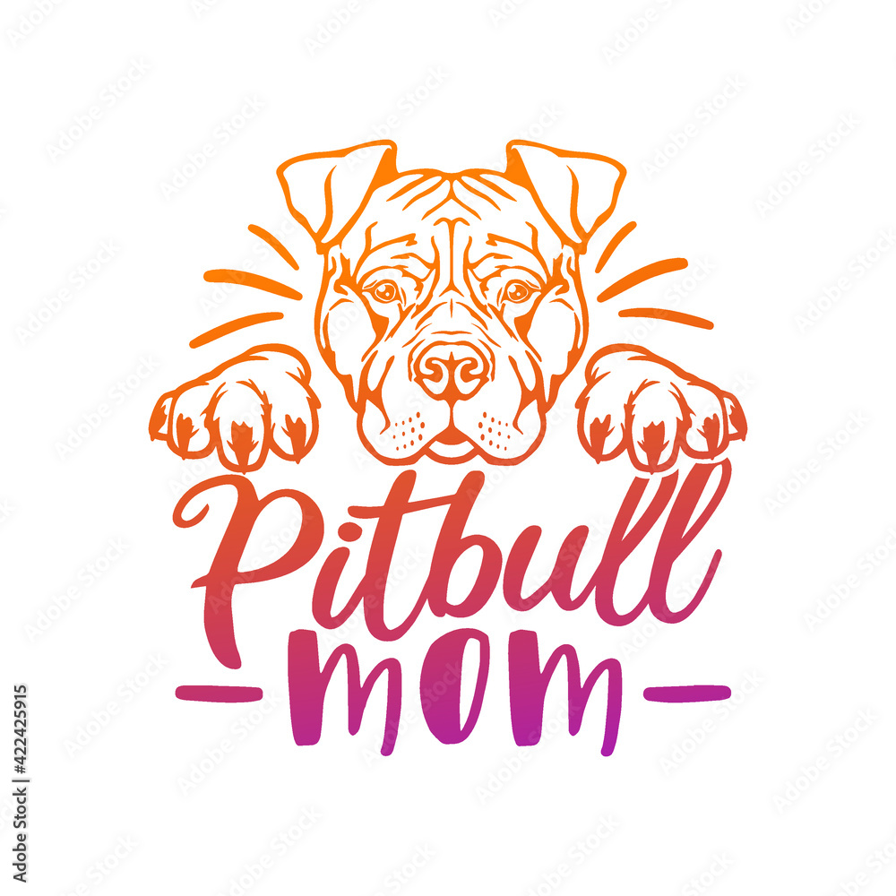 Pitbull Peeking Face Dog Design. Illustration Vector Doggy Portrait. Mom of Pitbulls Friendly Pet.