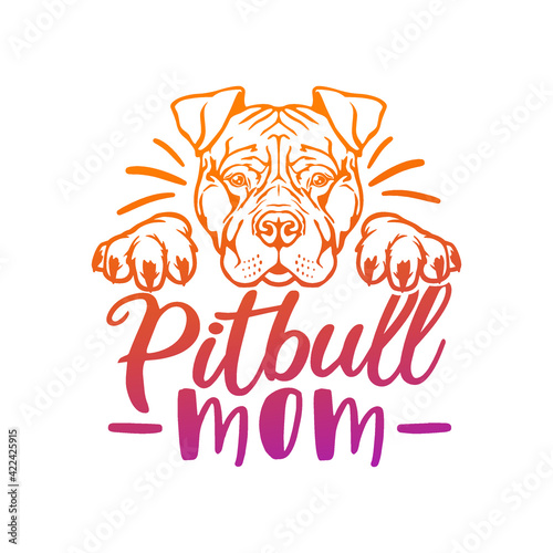 Pitbull Peeking Face Dog Design. Illustration Vector Doggy Portrait. Mom of Pitbulls Friendly Pet.