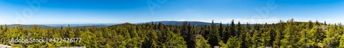 360 panorama over high trees and hills of Jizera Mountains