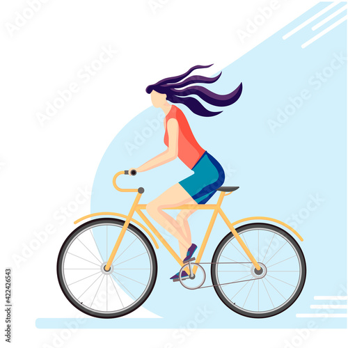 Girl cyclist. Active, sporty lifestyle and healthy lifestyle, ecological transport. Vector illustration in a flat style.