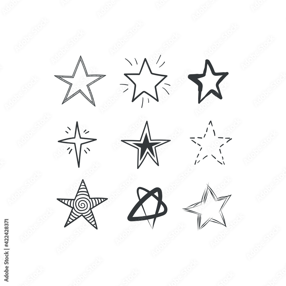 Stars doodle collection. Set of hand drawn stars. Scribble illustrations. Stars doodle collection. Set of hand drawn stars. Scribble illustrations.