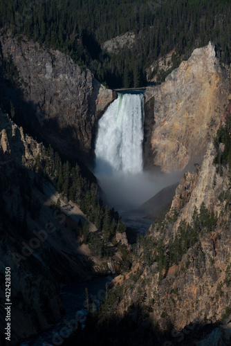 USA, Wyoming. Shadows and mist at Lower Yellowstone Falls, Yellowstone National Park.