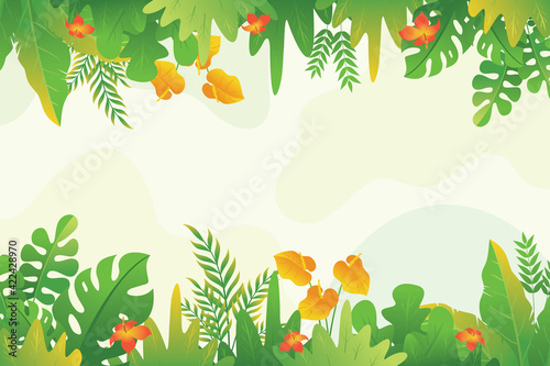 Tropical Nature background, beautiful tropical jungle illustration