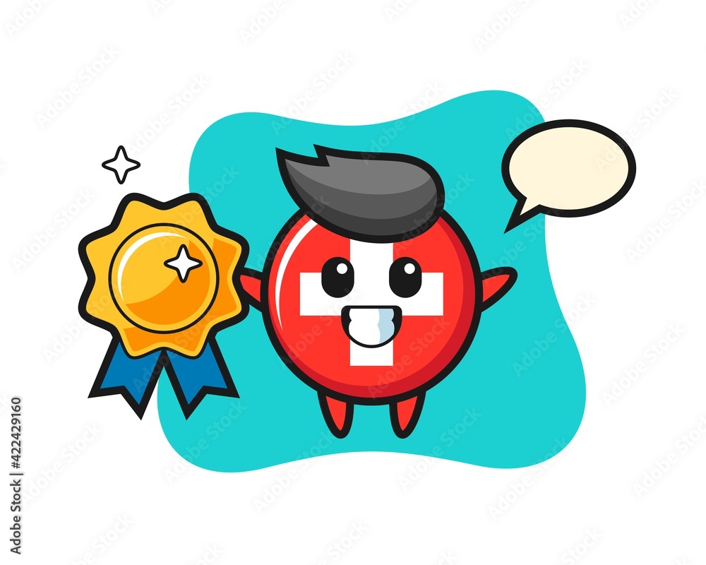 switzerland mascot illustration holding a golden badge switzerland mascot illustration holding a golden badge