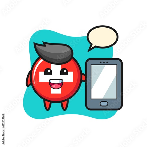 switzerland illustration cartoon holding a smartphone