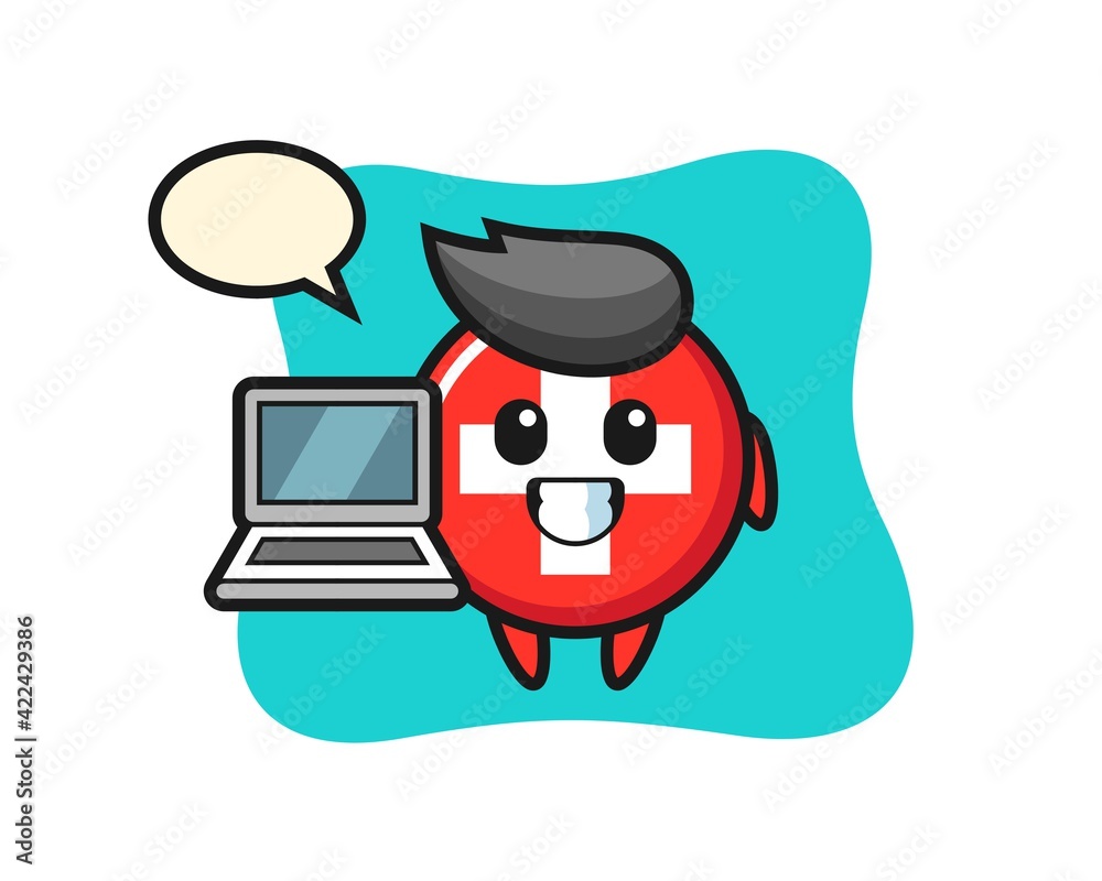 Mascot Illustration of switzerland with a laptop