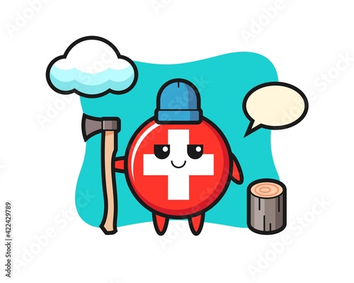Character cartoon of switzerland as a woodcutter