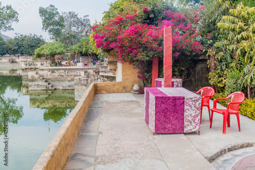 Terrace by Nawal Sagar lake in Bundi, Rajasthan state, India photo