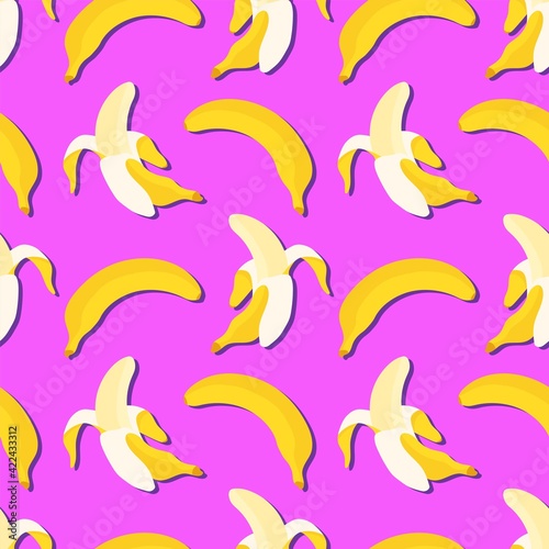 Seamless pattern with the image of a banana. Bright funny print for t-shirts, socks, gadget cases. Design for paper, textile and decor. Vector illustration.