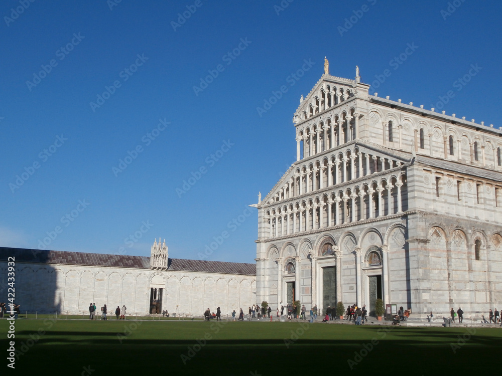 Pisa, Italy. View of the Cathedral of Pisa from the Miracoli field at sunset
