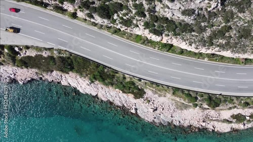 Aerial top down video of the road at Karamanli's Hole area in Agia Marina, Koropi photo