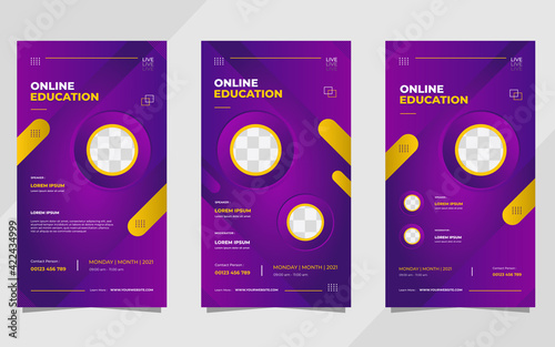 Set of Online education social media stories post templates with minimal background and Geometric shape