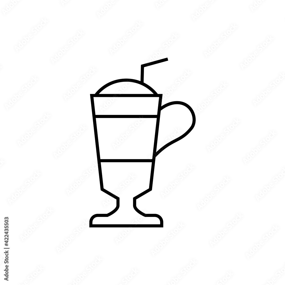 Coffee latte icon in flat black line style, isolated on white Coffee latte icon in flat black line style, isolated on white